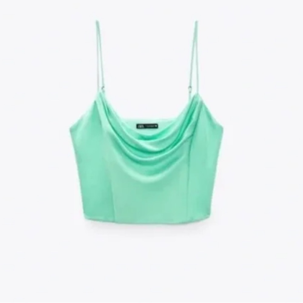 ZARA Green Sleeveless Crop Bustier Top - Picture 2 of 8